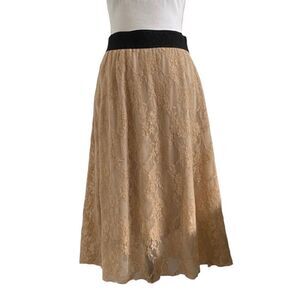 LuLaRoe Lola Lace Overlay Midi Skirt Nude Tan Ladies Size Medium 8-10